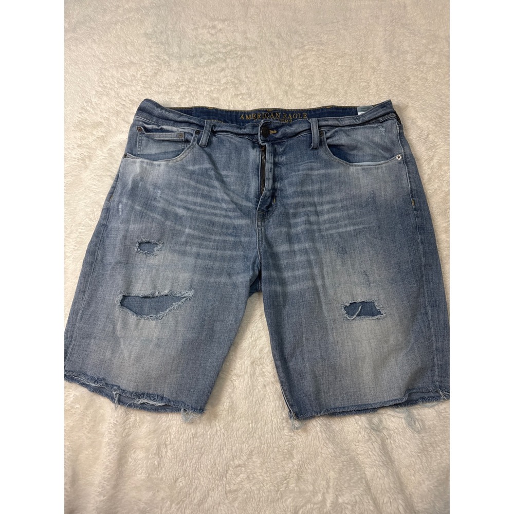American Eagle Denim Shorts Mens 38 Blue Good Distressed Core Flex Cut Off